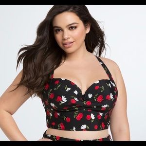 Torrid Cherries and flowers long line bikini top